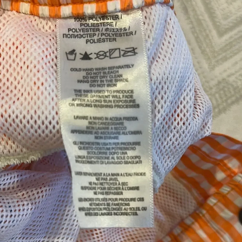 Sundek Boys (2) Elastic Waist Solid Blue and Orange Gingham Bathing Suits: 6